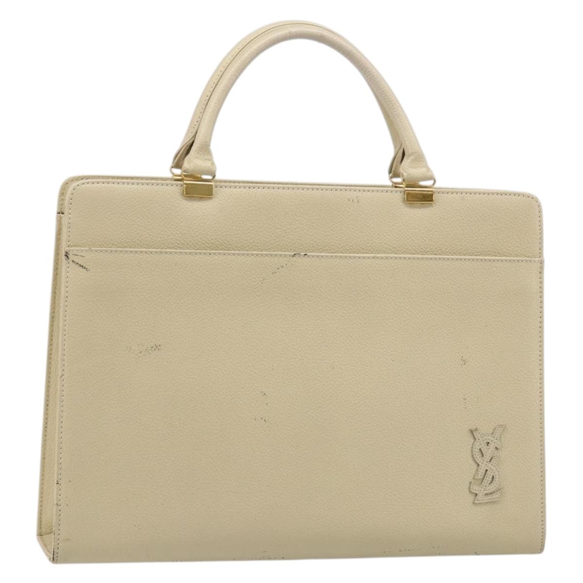 SAINT LAURENT Hand Bag Leather Gold Beige Auth gh097A