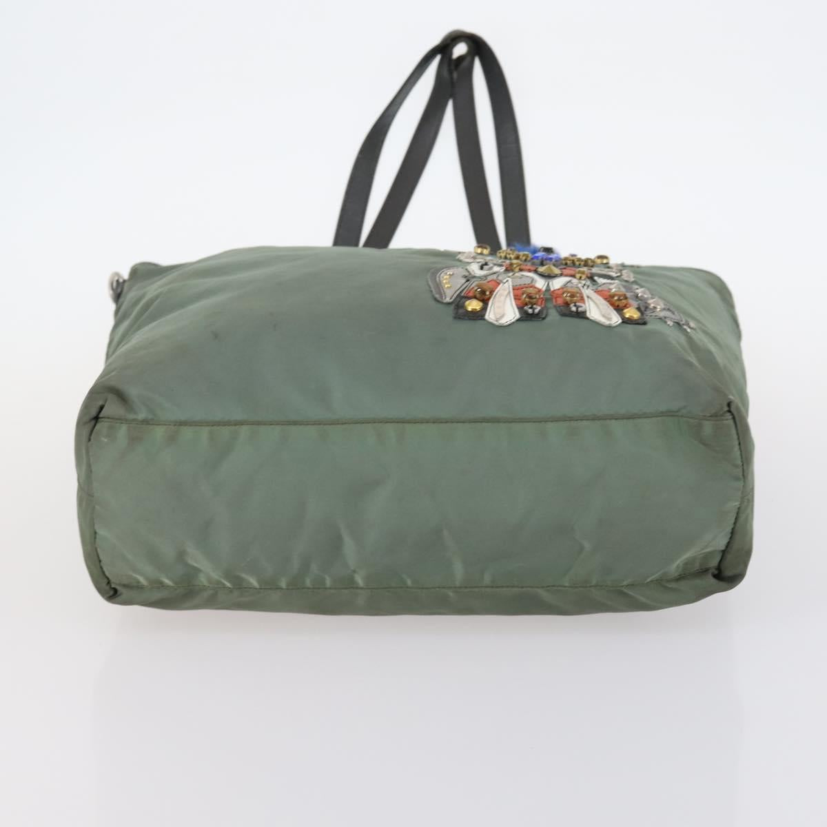 PRADA Shoulder Bag Nylon Leather 2Set Khaki Black Auth gh1001