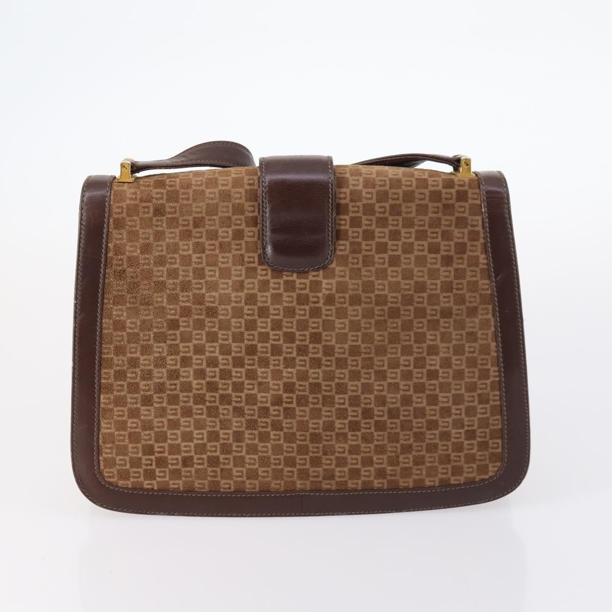 GUCCI Bamboo Shoulder Bag Suede nylon 3Set Black Brown Auth gh1005