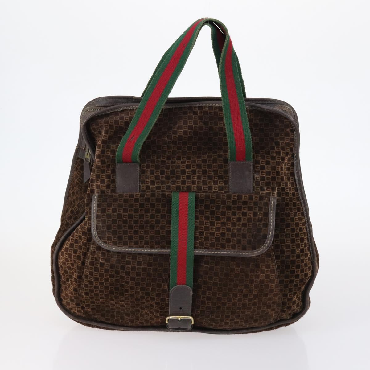 GUCCI Bamboo Shoulder Bag Suede nylon 3Set Black Brown Auth gh1005