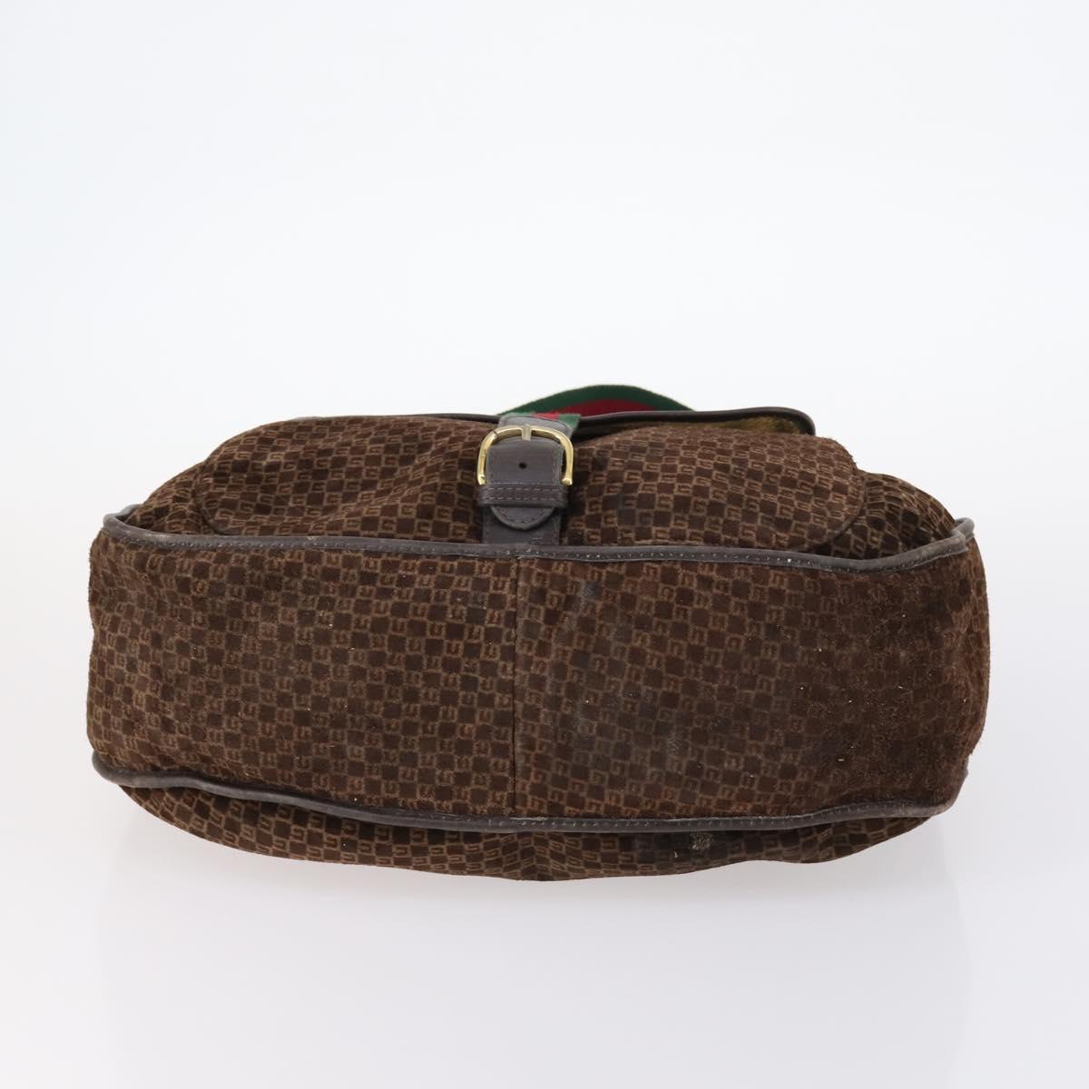 GUCCI Bamboo Shoulder Bag Suede nylon 3Set Black Brown Auth gh1005