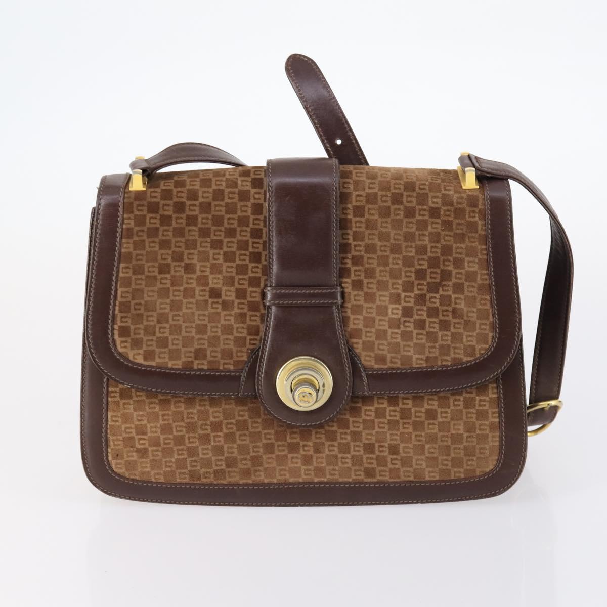 GUCCI Bamboo Shoulder Bag Suede nylon 3Set Black Brown Auth gh1005