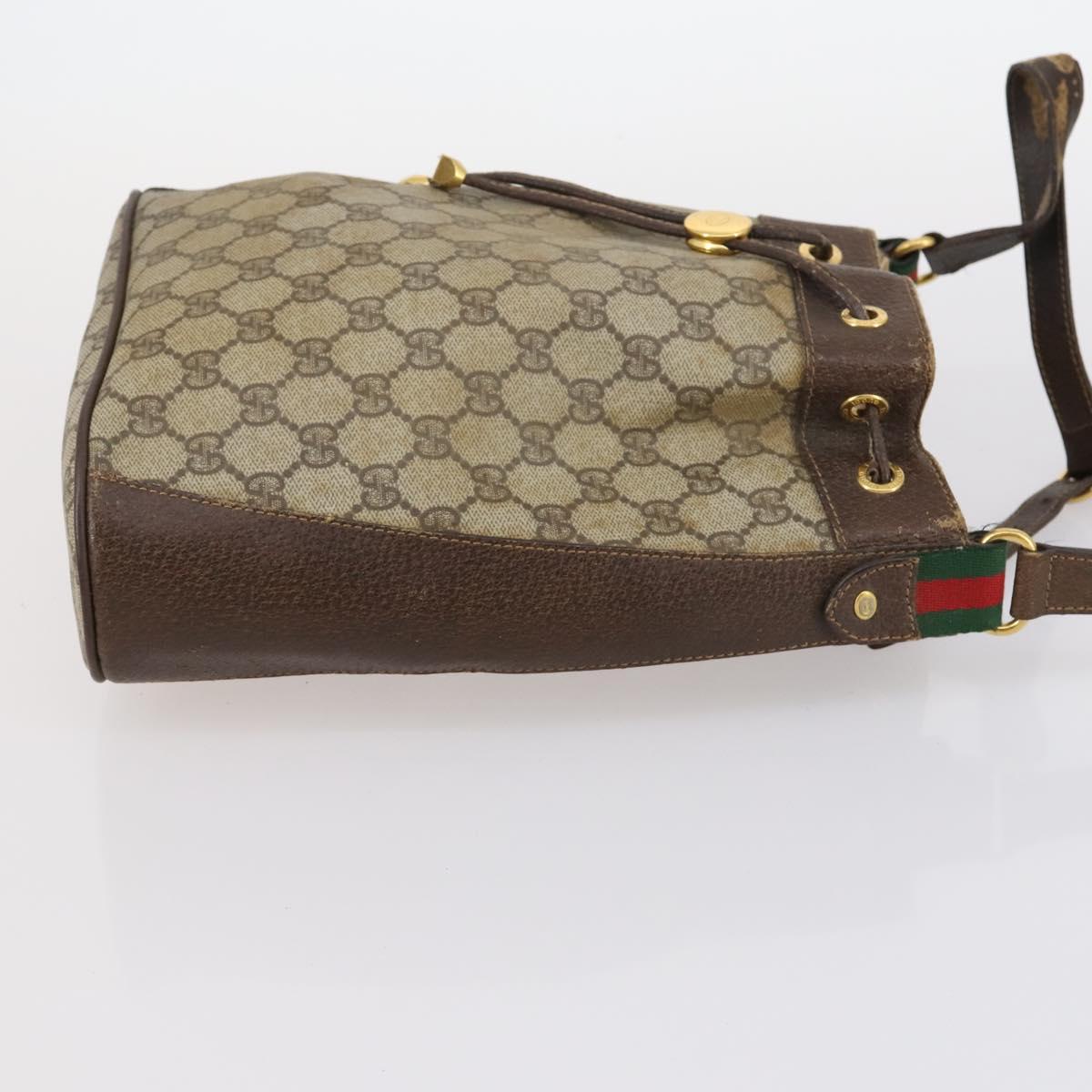 GUCCI GG Supreme Web Sherry Line Shoulder Bag PVC 2Set Beige Auth gh1006