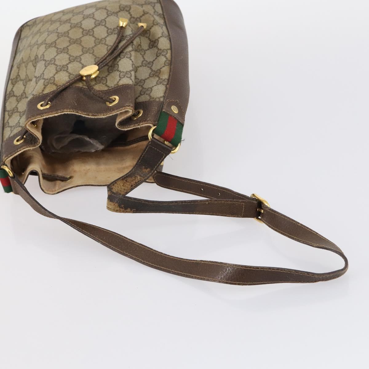 GUCCI GG Supreme Web Sherry Line Shoulder Bag PVC 2Set Beige Auth gh1006