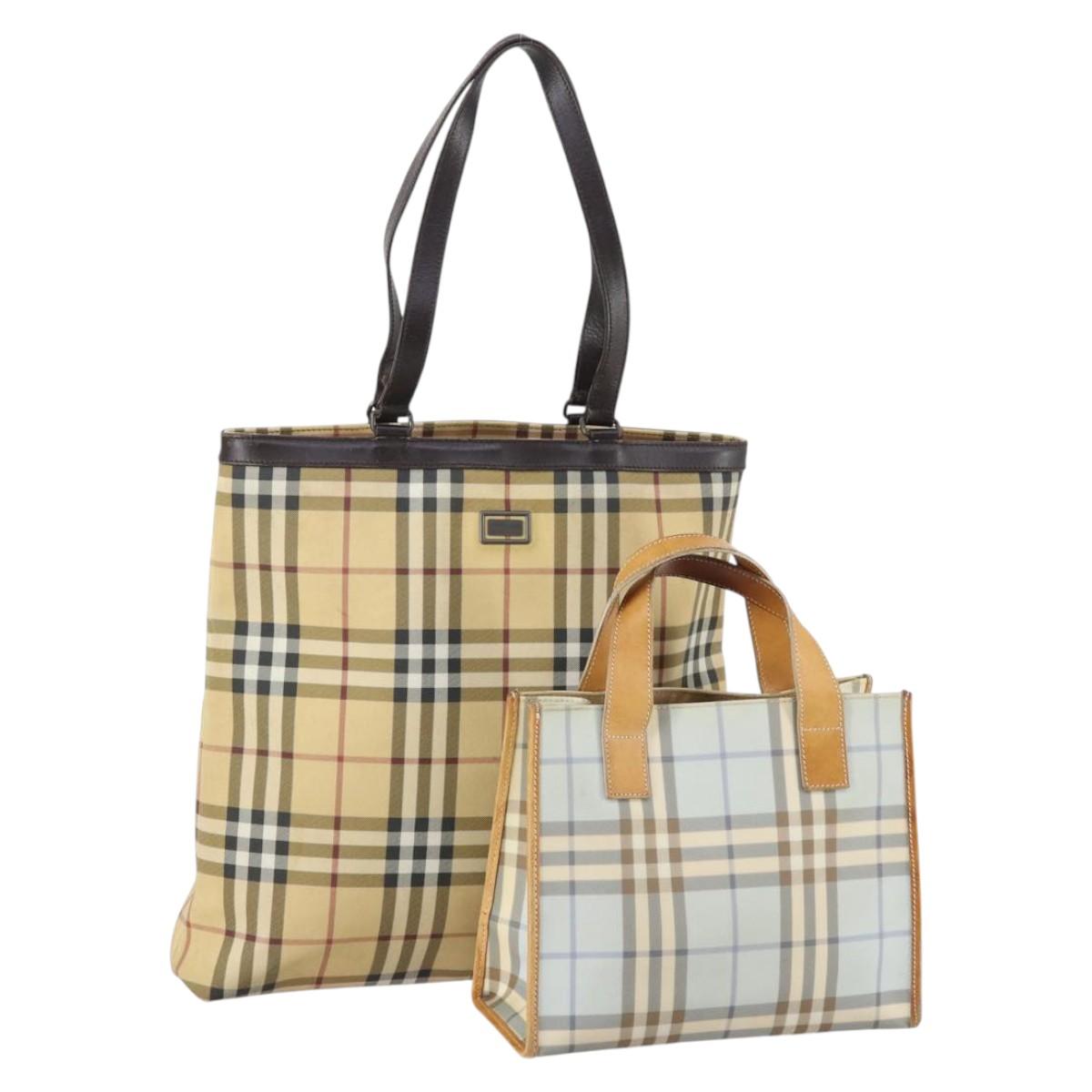 BURBERRY Nova Check Tote Bag PVC 2Set Light Blue Beige Auth gh1008