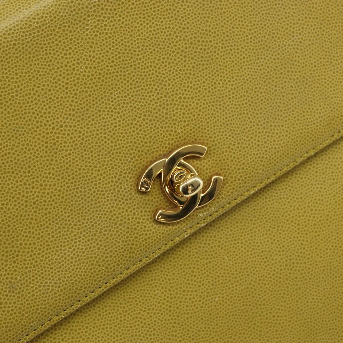 CHANEL Twist Shoulder Bag Caviar Skin Green Gold CC Auth gh1064