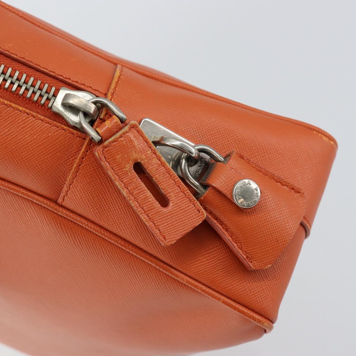 PRADA Shoulder Bag Leather Orange Silver Auth gh1065