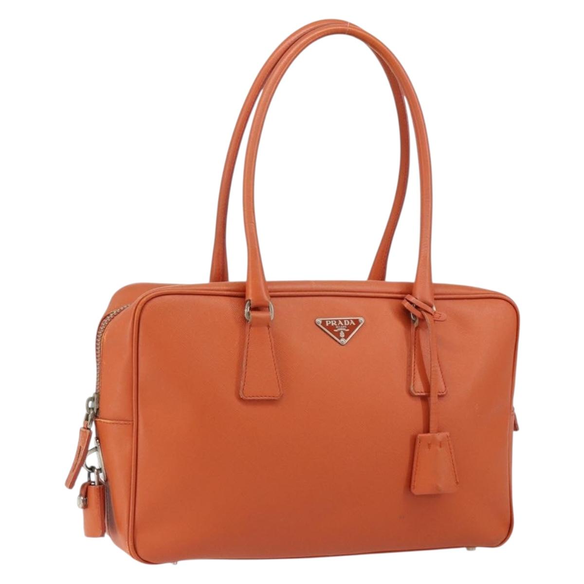 PRADA Shoulder Bag Leather Orange Silver Auth gh1065