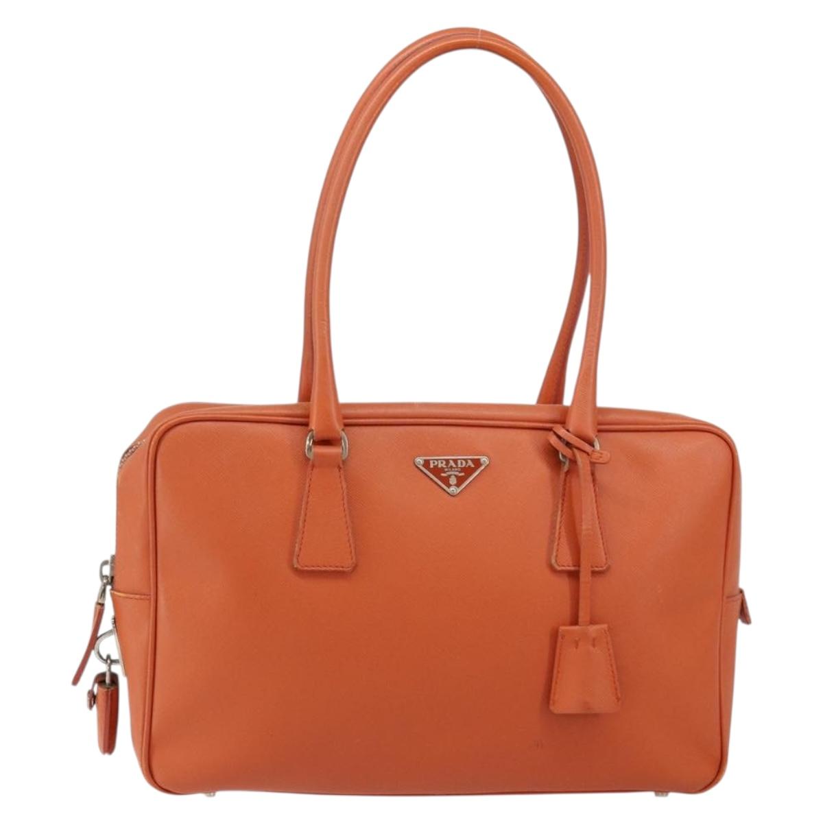 PRADA Shoulder Bag Leather Orange Silver Auth gh1065