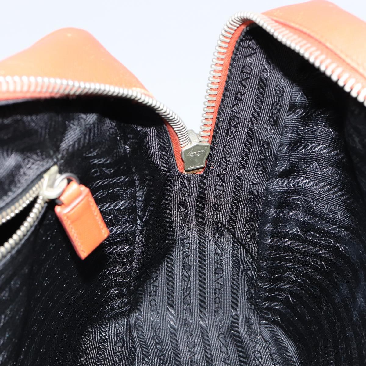 PRADA Shoulder Bag Leather Orange Silver Auth gh1065