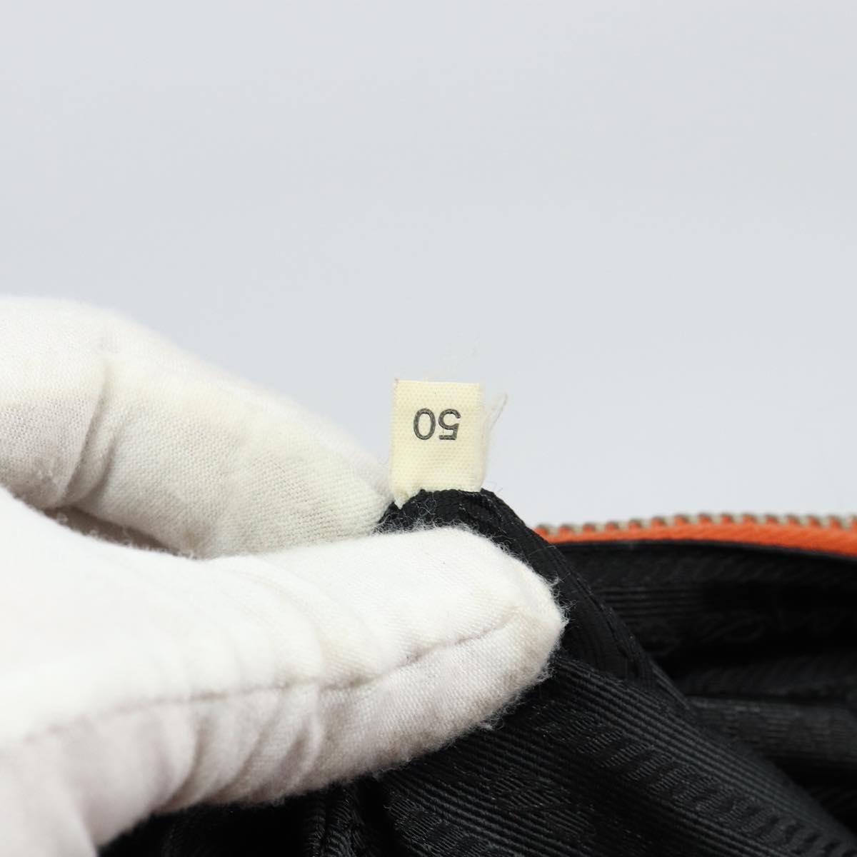 PRADA Shoulder Bag Leather Orange Silver Auth gh1065