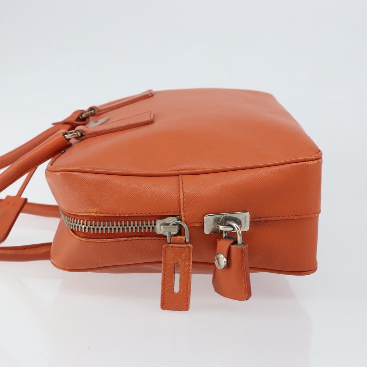 PRADA Shoulder Bag Leather Orange Silver Auth gh1065