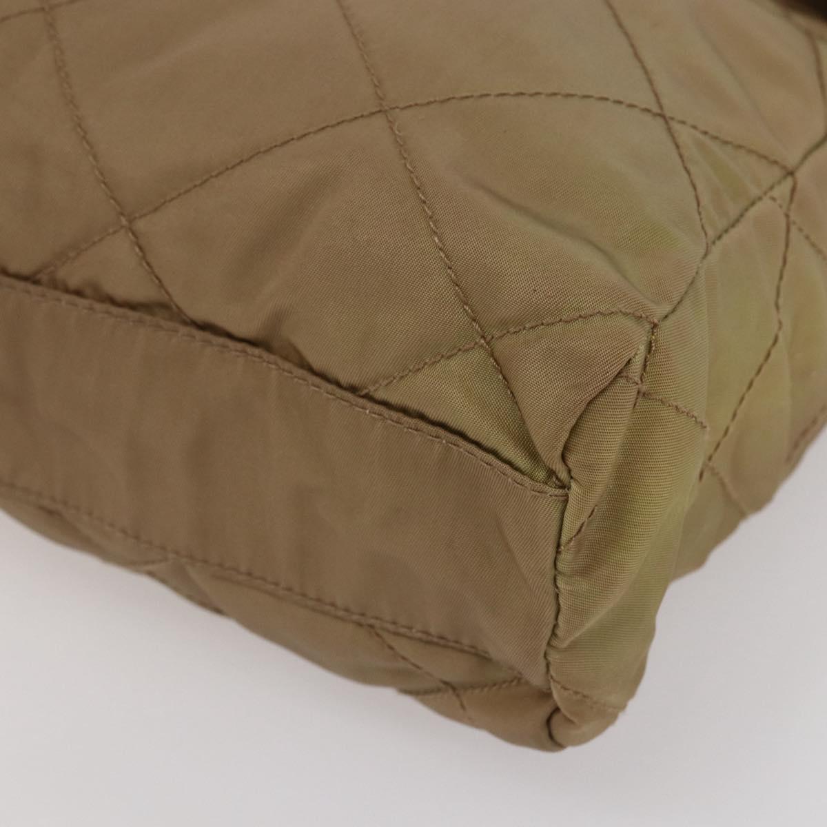 PRADA Chain Shoulder Bag Nylon Beige Gold Auth gh1068