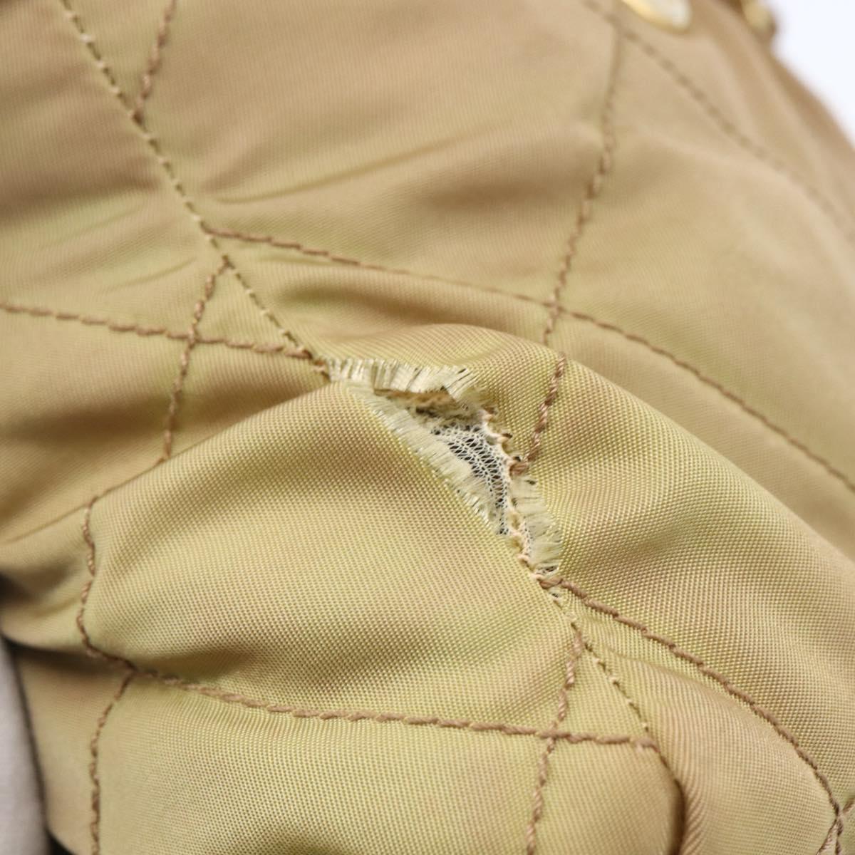 PRADA Chain Shoulder Bag Nylon Beige Gold Auth gh1068