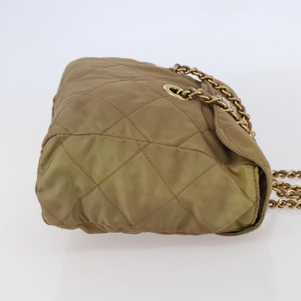 PRADA Chain Shoulder Bag Nylon Beige Gold Auth gh1068