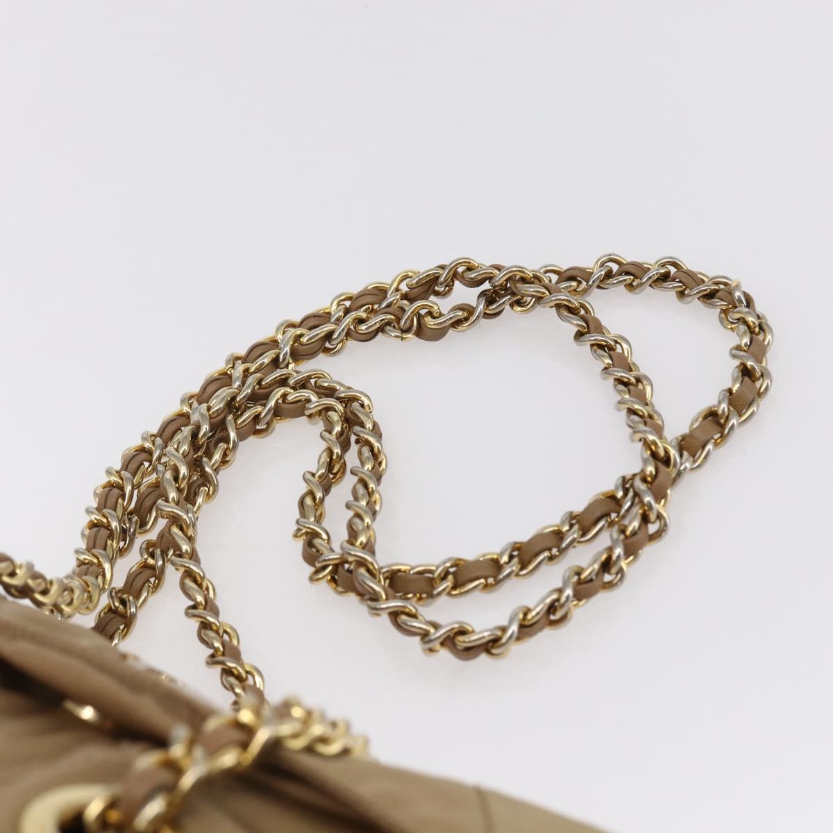 PRADA Chain Shoulder Bag Nylon Beige Gold Auth gh1068