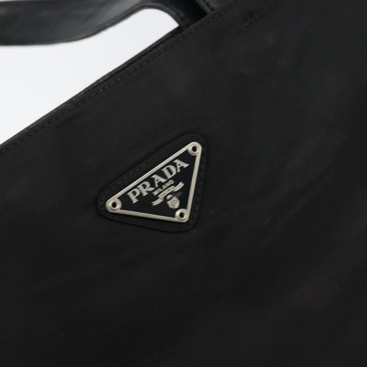 PRADA Hand Bag Nylon Leather Black Silver Auth gh1069