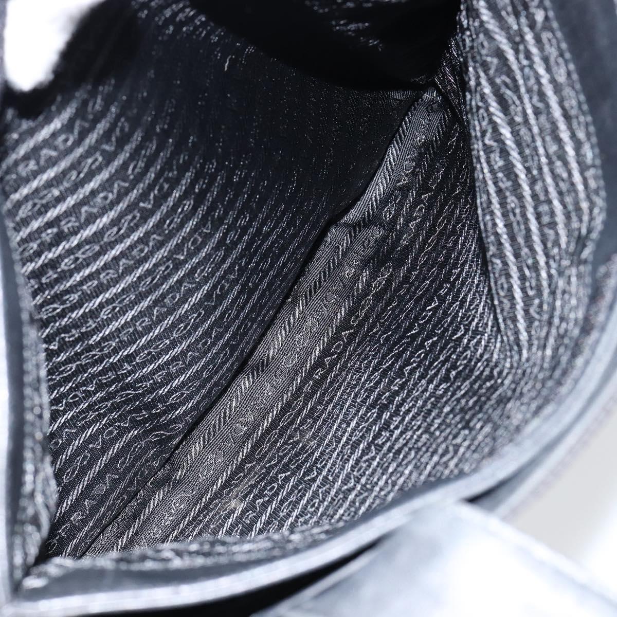 PRADA Hand Bag Nylon Leather Black Silver Auth gh1069