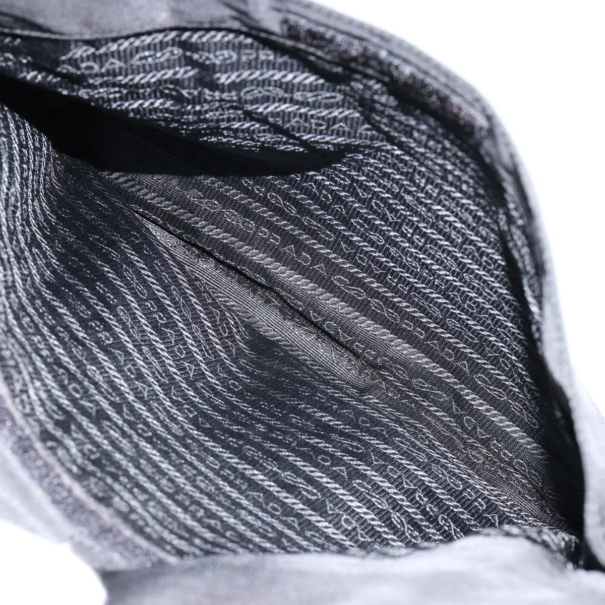 PRADA Hand Bag Nylon Leather Black Silver Auth gh1069