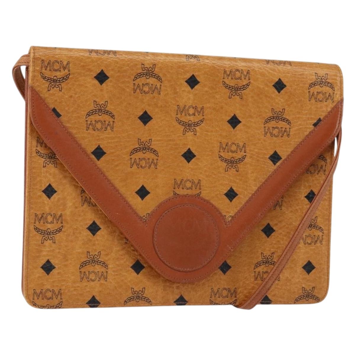 MCM Logogram Vicetos Shoulder Bag PVC Leather Brown Gold Auth gh1073