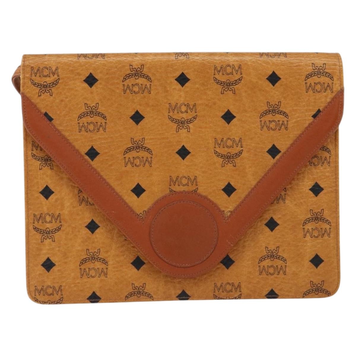 MCM Logogram Vicetos Shoulder Bag PVC Leather Brown Gold Auth gh1073