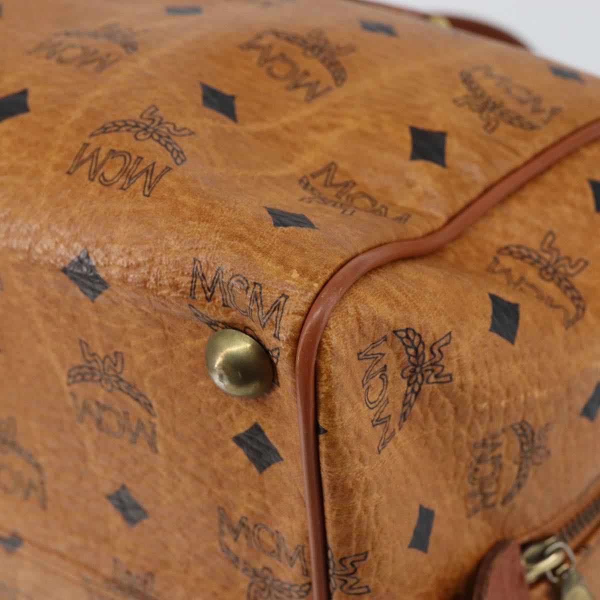 MCM Logogram Vicetos Boston Bag PVC Leather Brown Gold Auth gh1074