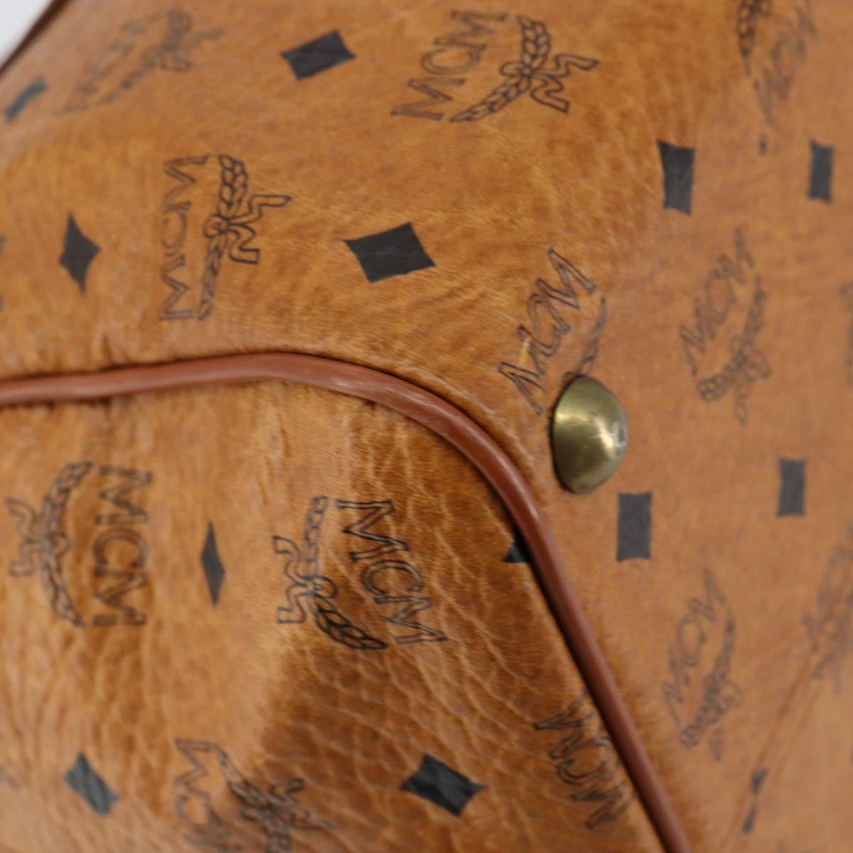 MCM Logogram Vicetos Boston Bag PVC Leather Brown Gold Auth gh1074