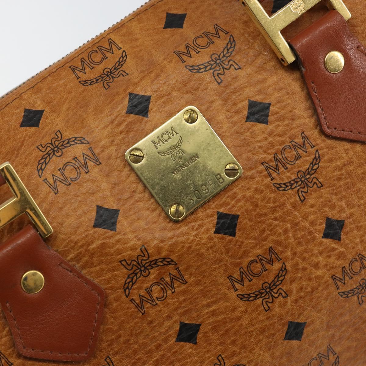 MCM Logogram Vicetos Boston Bag PVC Leather Brown Gold Auth gh1074