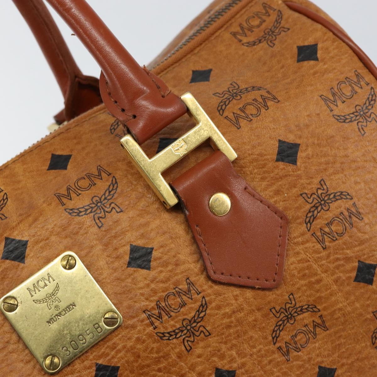 MCM Logogram Vicetos Boston Bag PVC Leather Brown Gold Auth gh1074