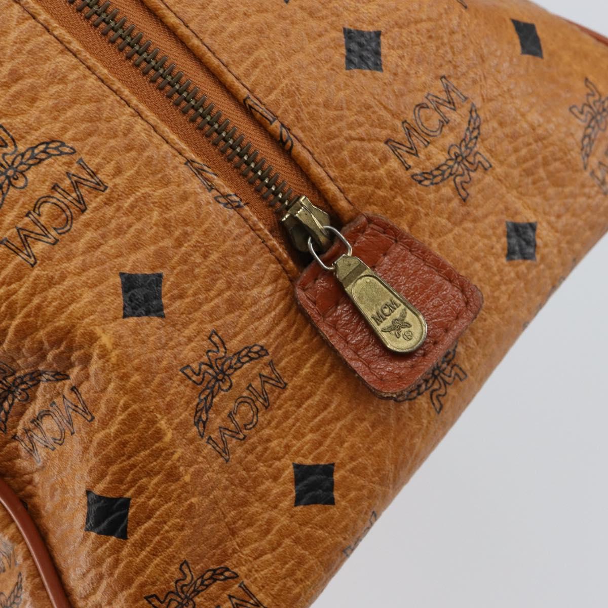 MCM Logogram Vicetos Boston Bag PVC Leather Brown Gold Auth gh1074