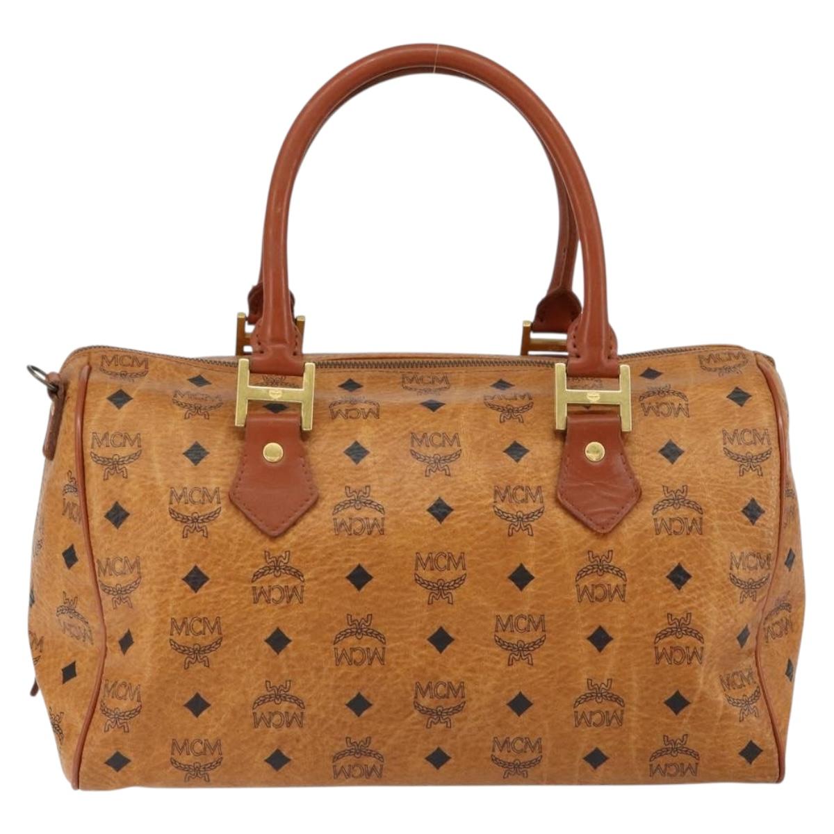 MCM Logogram Vicetos Boston Bag PVC Leather Brown Gold Auth gh1074