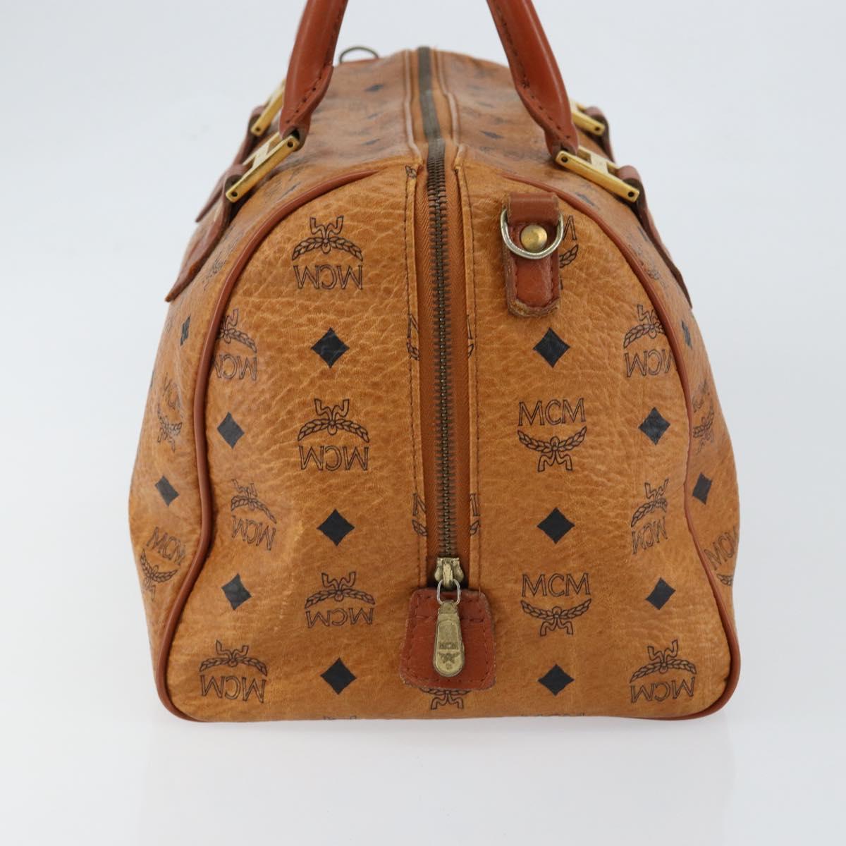 MCM Logogram Vicetos Boston Bag PVC Leather Brown Gold Auth gh1074