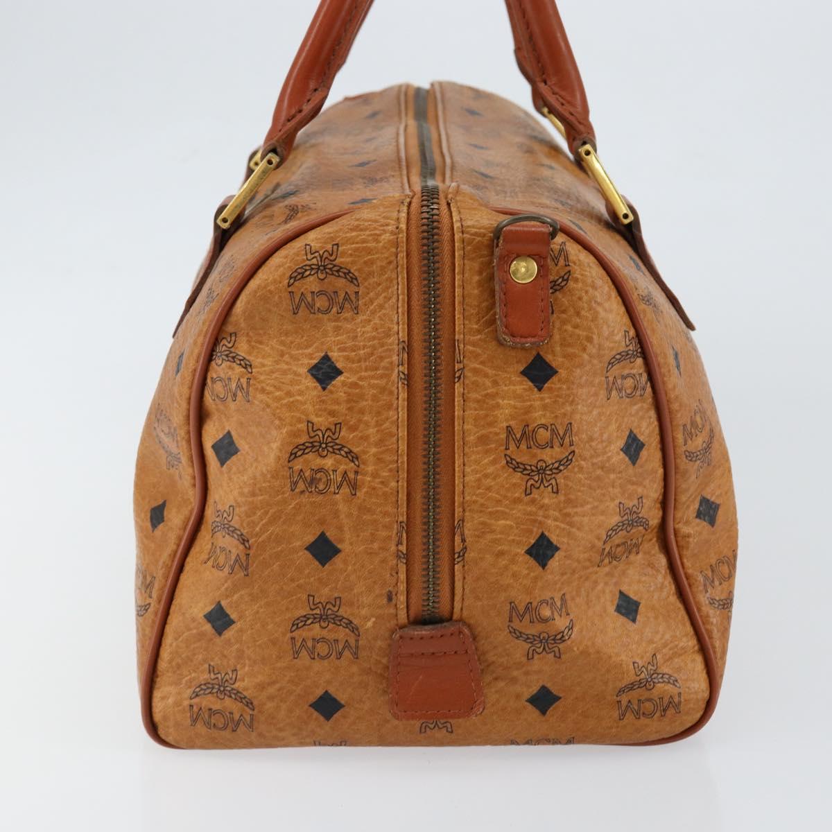 MCM Logogram Vicetos Boston Bag PVC Leather Brown Gold Auth gh1074