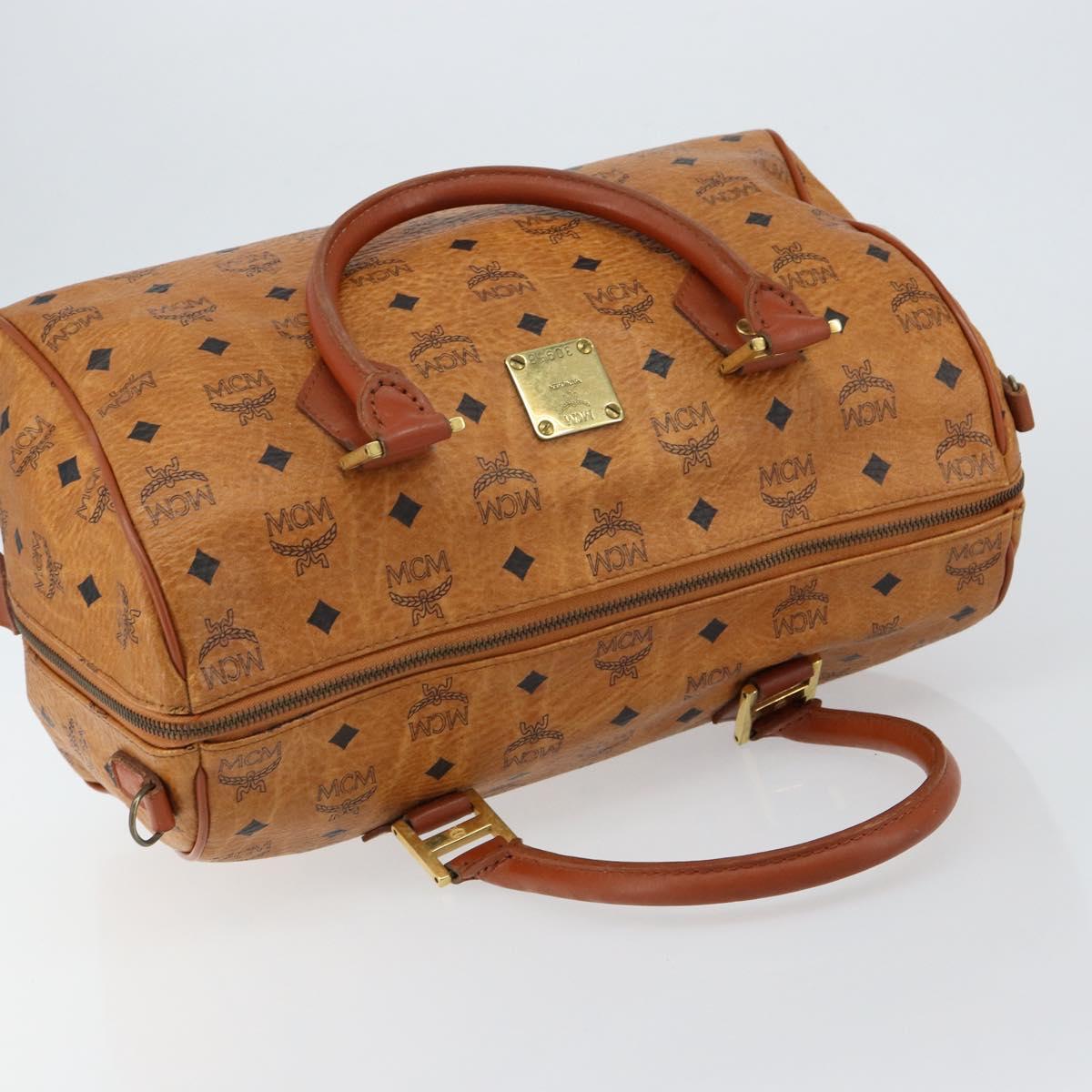 MCM Logogram Vicetos Boston Bag PVC Leather Brown Gold Auth gh1074