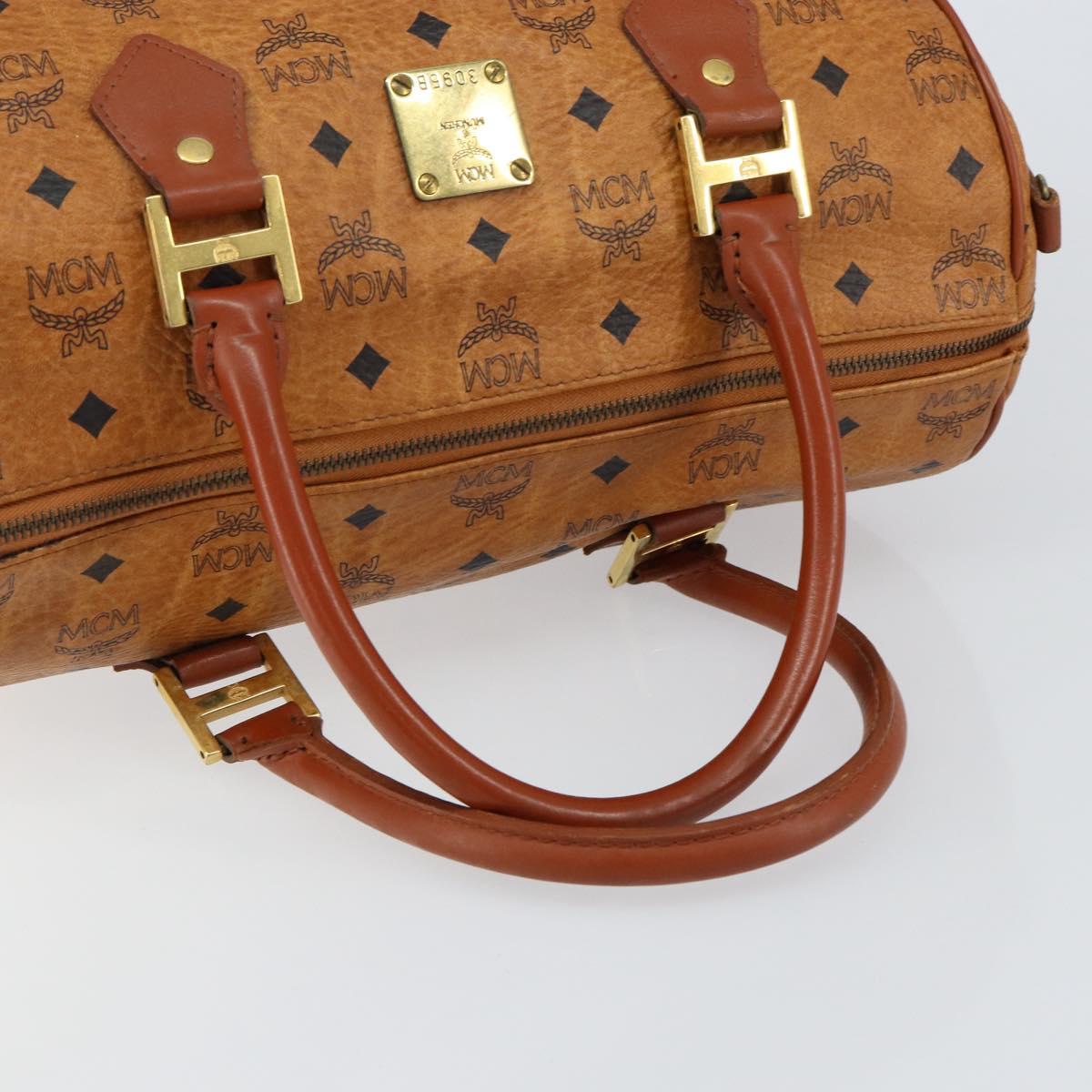 MCM Logogram Vicetos Boston Bag PVC Leather Brown Gold Auth gh1074