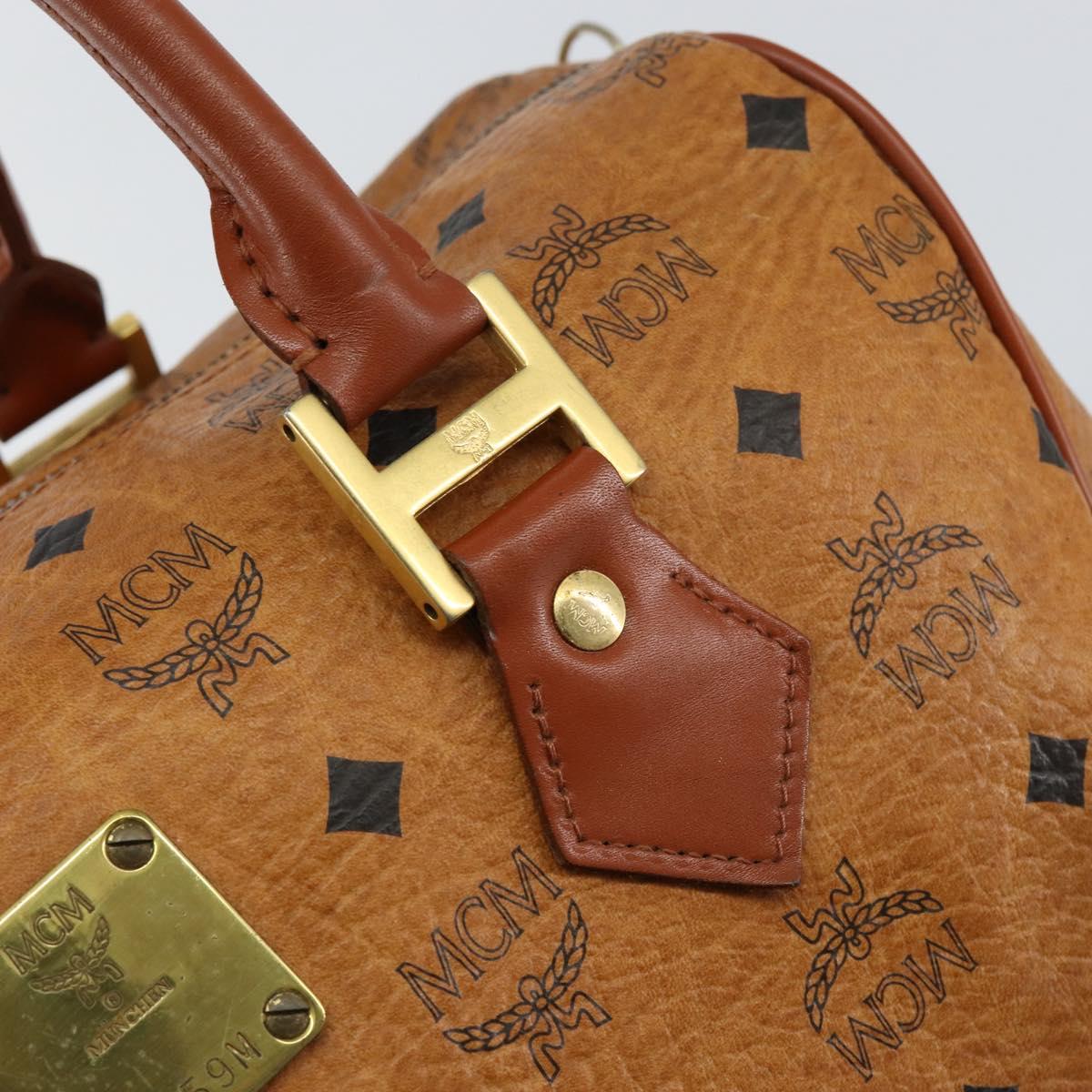 MCM Logogram Vicetos Boston Bag PVC Leather Brown Gold Auth gh1075