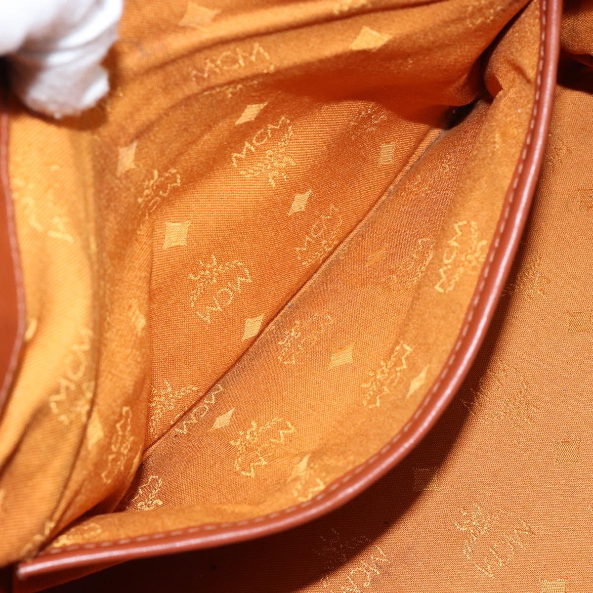 MCM Logogram Vicetos Boston Bag PVC Leather Brown Gold Auth gh1075