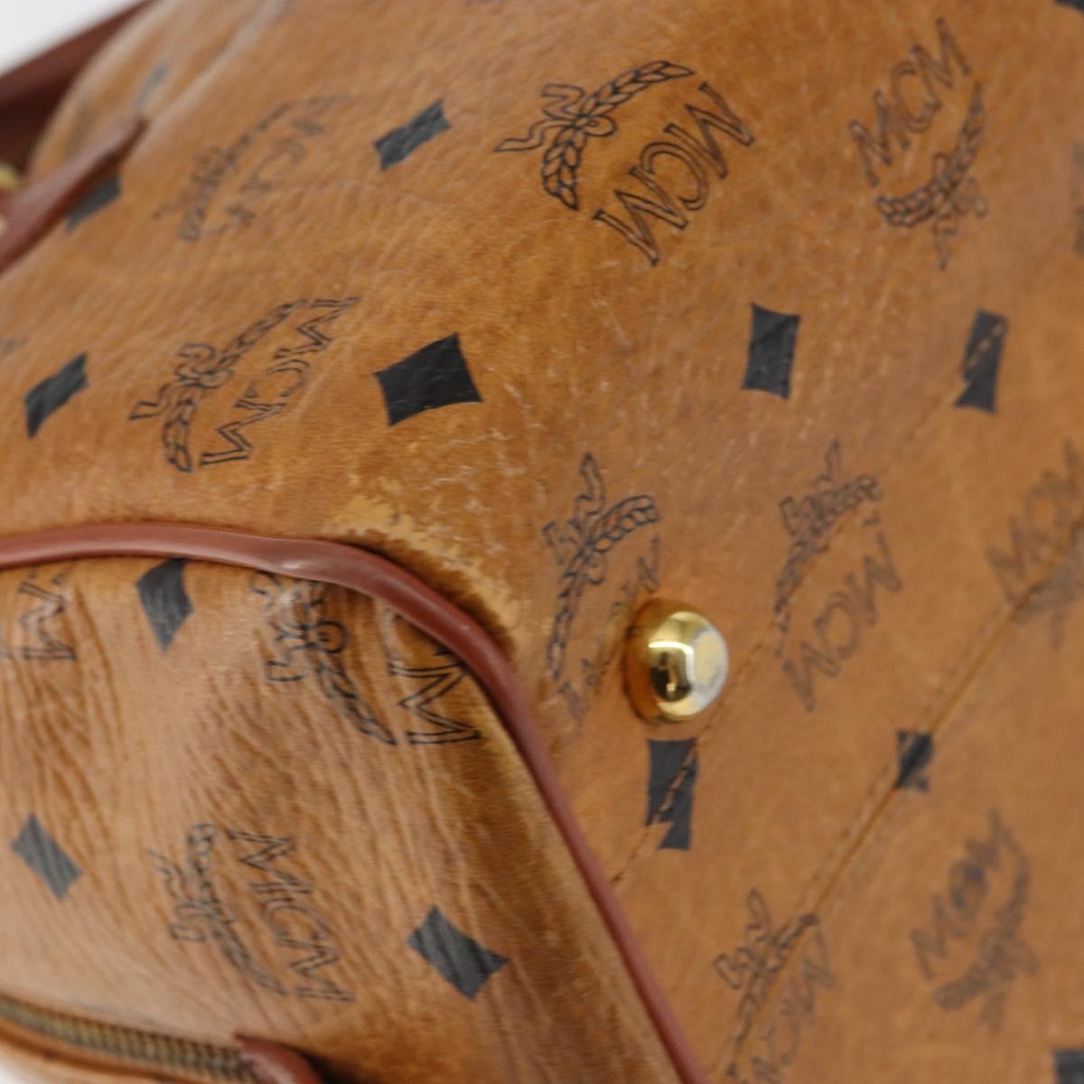 MCM Logogram Vicetos Boston Bag PVC Leather Brown Gold Auth gh1076