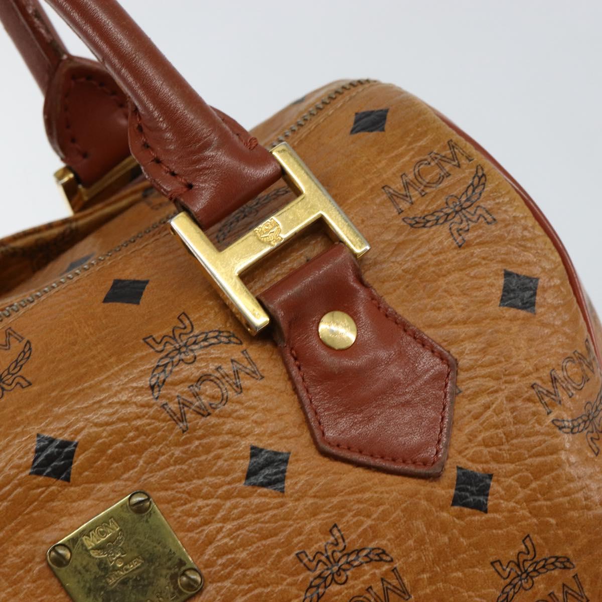 MCM Logogram Vicetos Boston Bag PVC Leather Brown Gold Auth gh1076