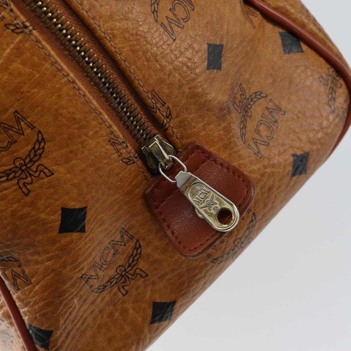 MCM Logogram Vicetos Boston Bag PVC Leather Brown Gold Auth gh1076