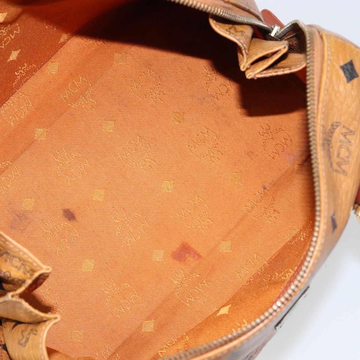 MCM Logogram Vicetos Boston Bag PVC Leather Brown Gold Auth gh1076