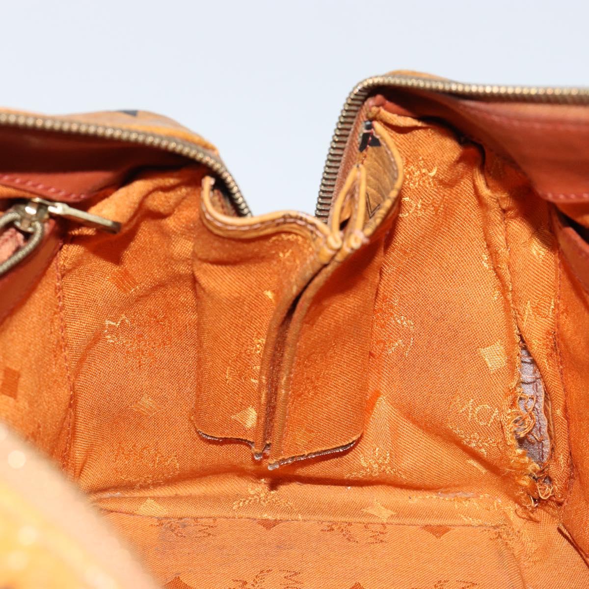 MCM Logogram Vicetos Boston Bag PVC Leather Brown Gold Auth gh1076