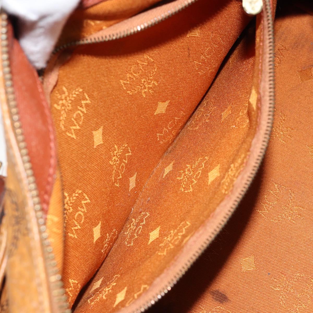 MCM Logogram Vicetos Boston Bag PVC Leather Brown Gold Auth gh1076