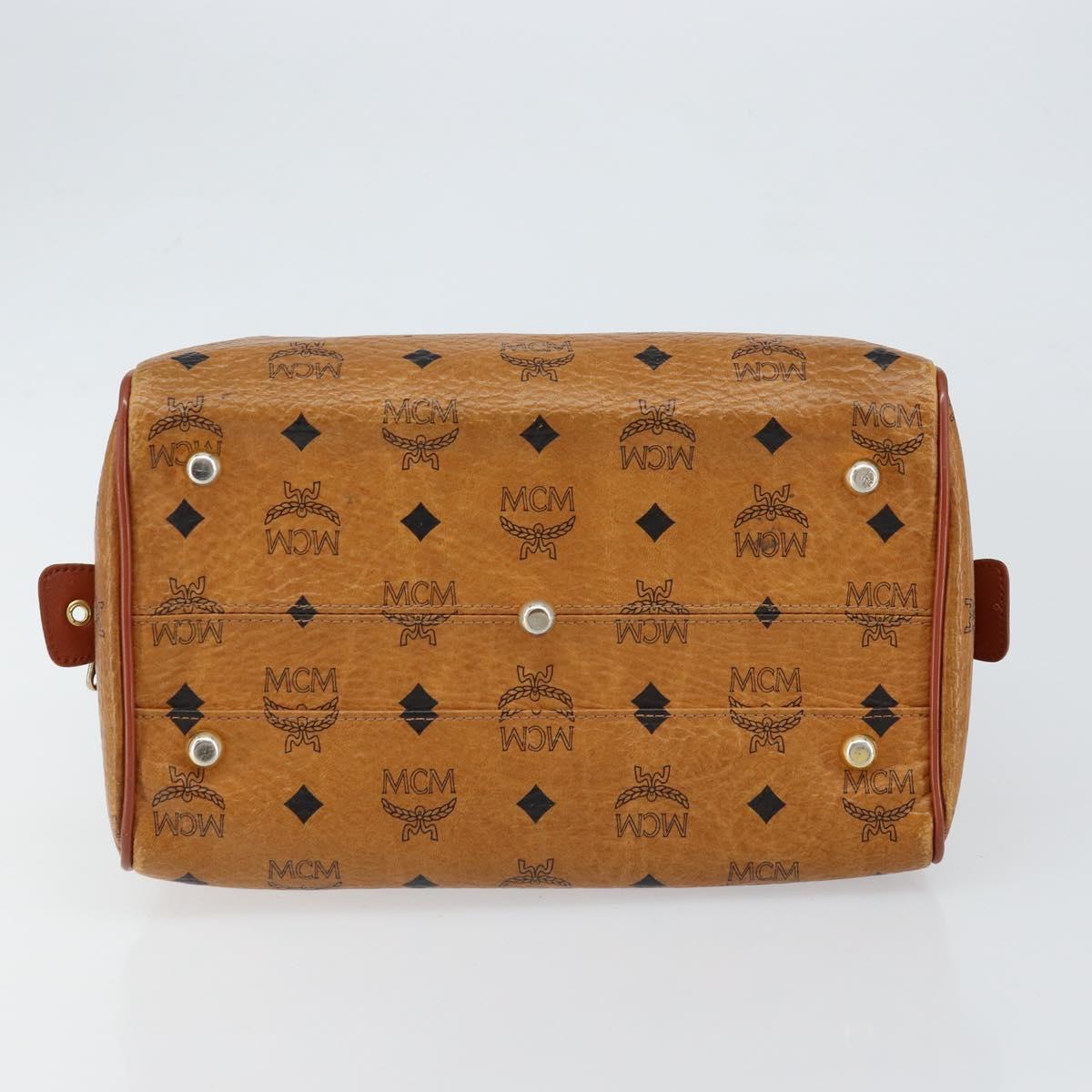 MCM Logogram Vicetos Boston Bag PVC Leather Brown Gold Auth gh1076