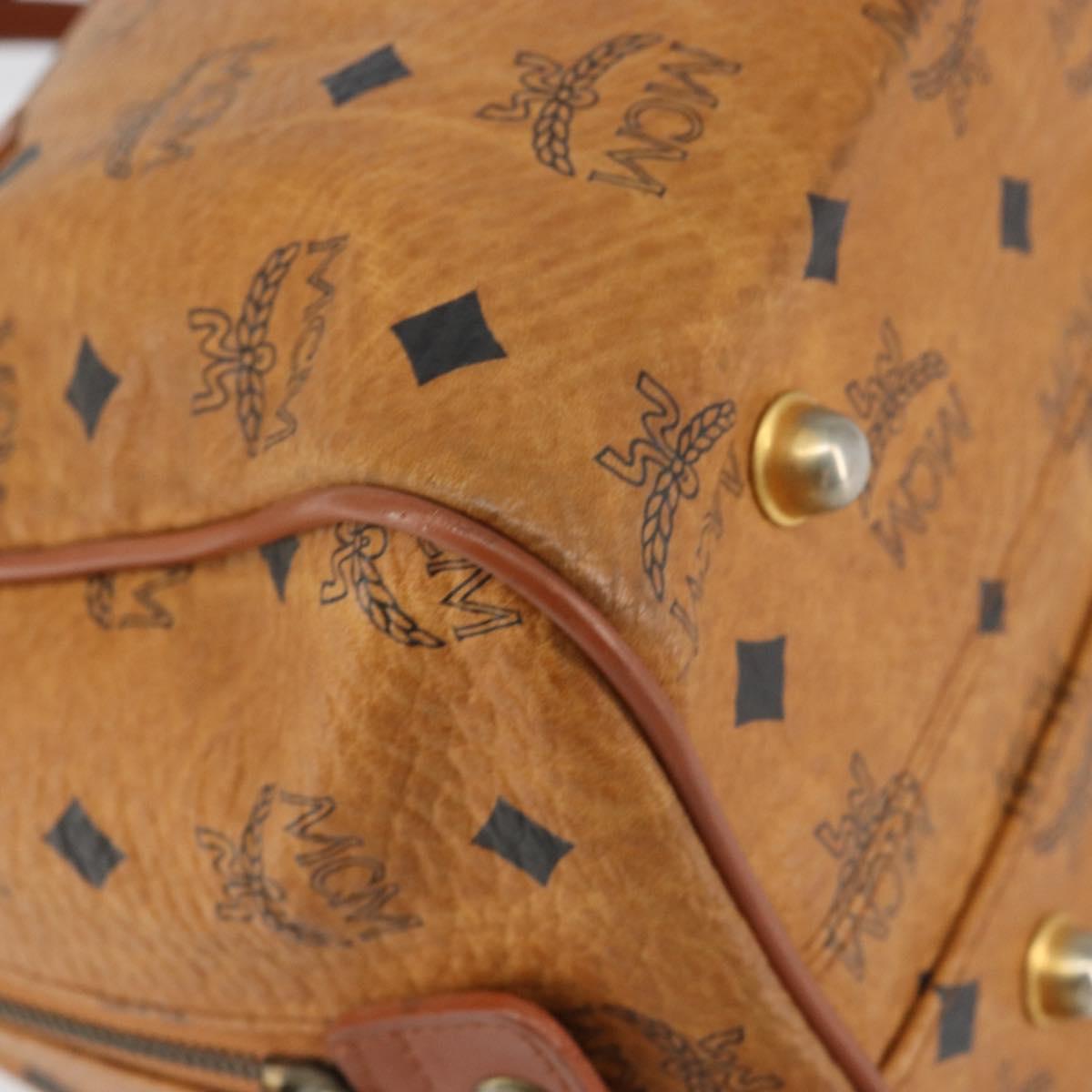 MCM Logogram Vicetos Boston Bag PVC Leather 2way Brown Gold Auth gh1077