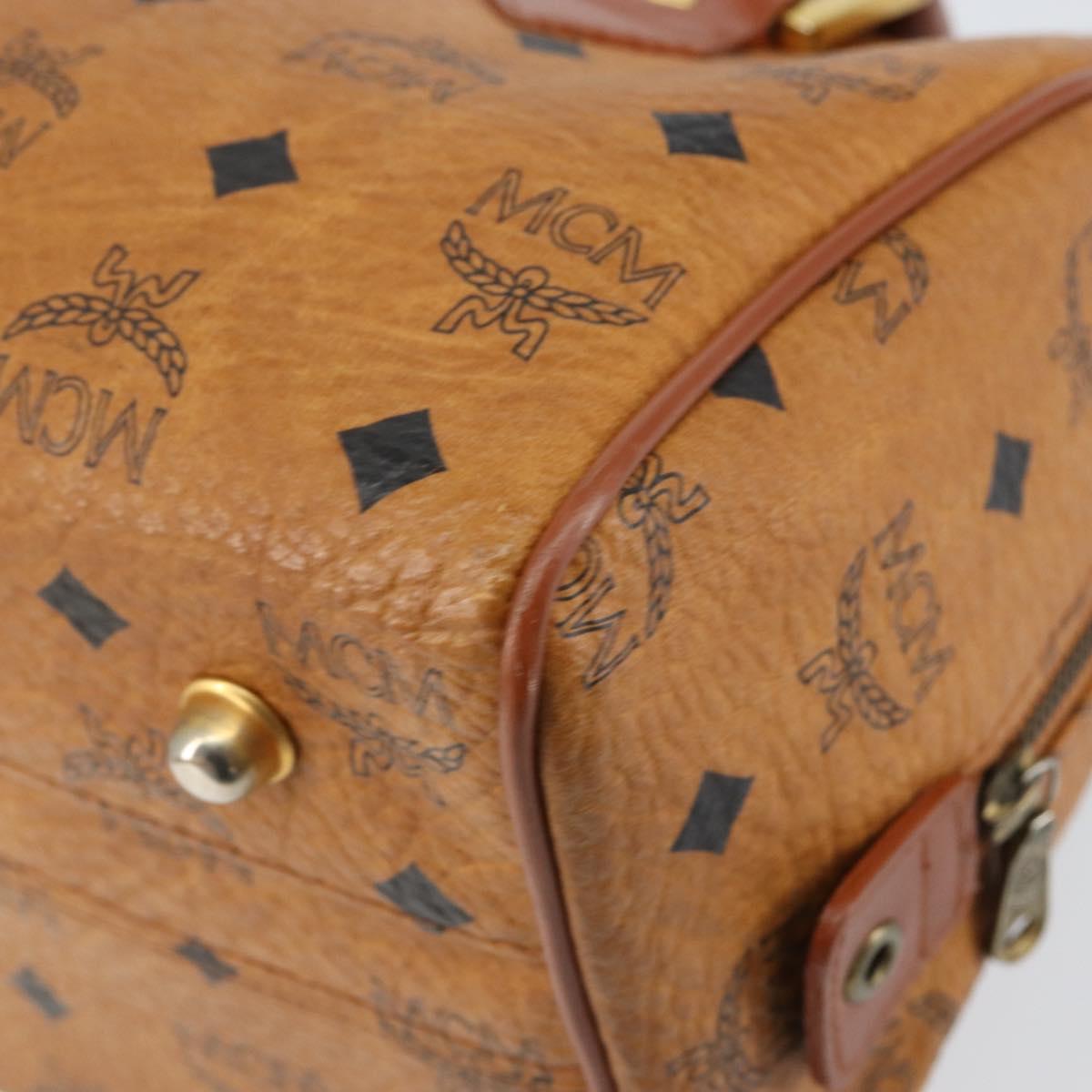 MCM Logogram Vicetos Boston Bag PVC Leather 2way Brown Gold Auth gh1077