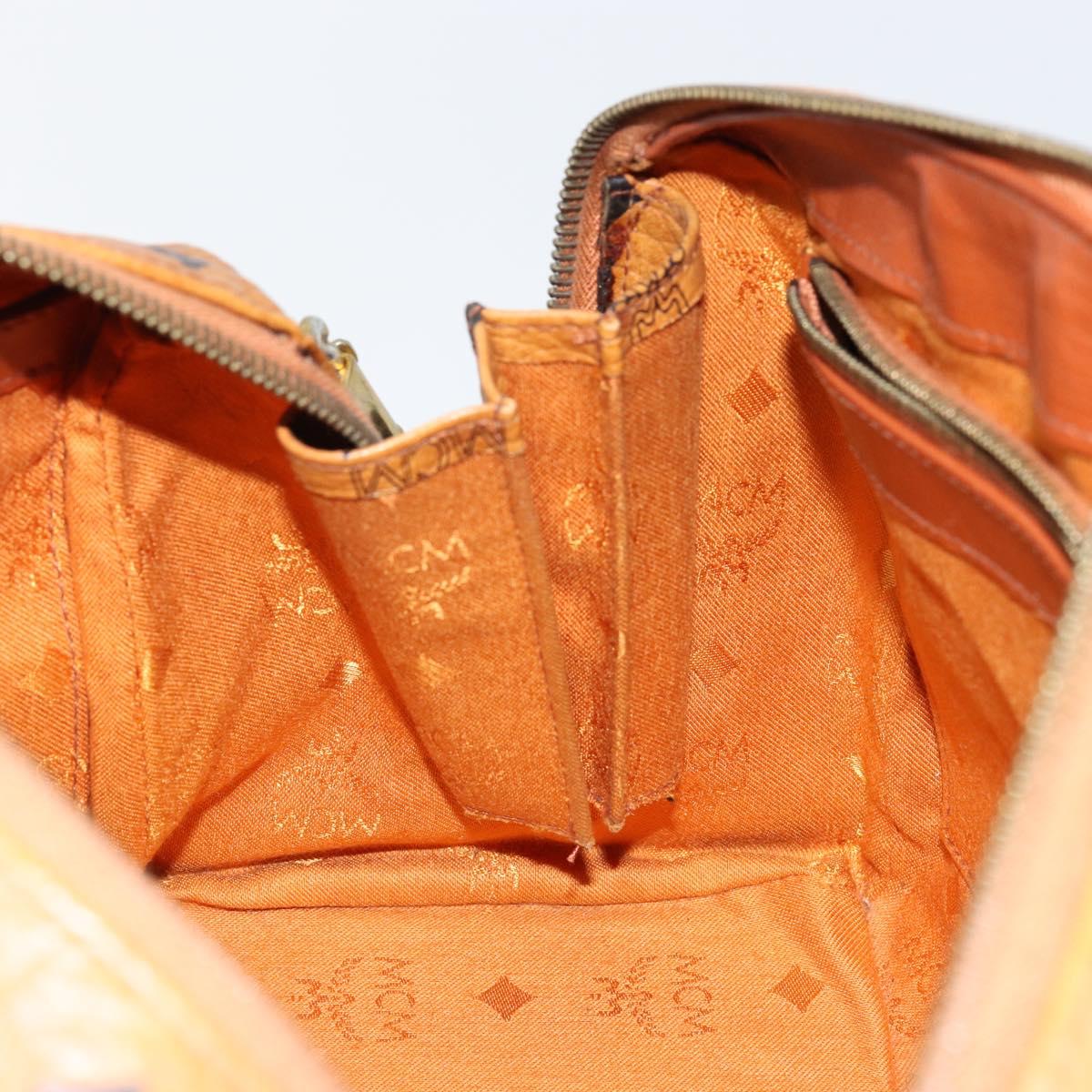 MCM Logogram Vicetos Boston Bag PVC Leather 2way Brown Gold Auth gh1077