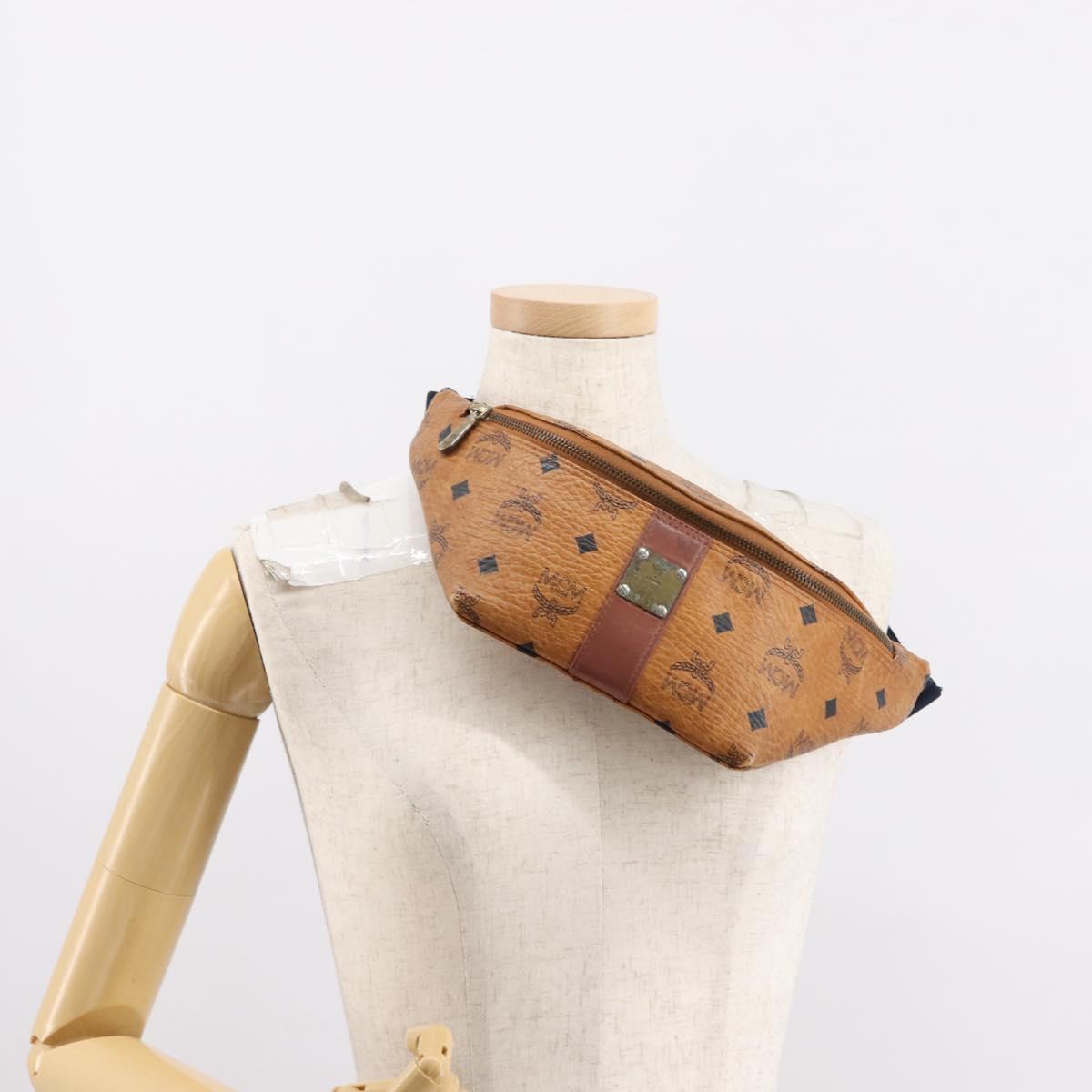 MCM Logogram Vicetos Waist Bag PVC Leather Brown Auth gh1078