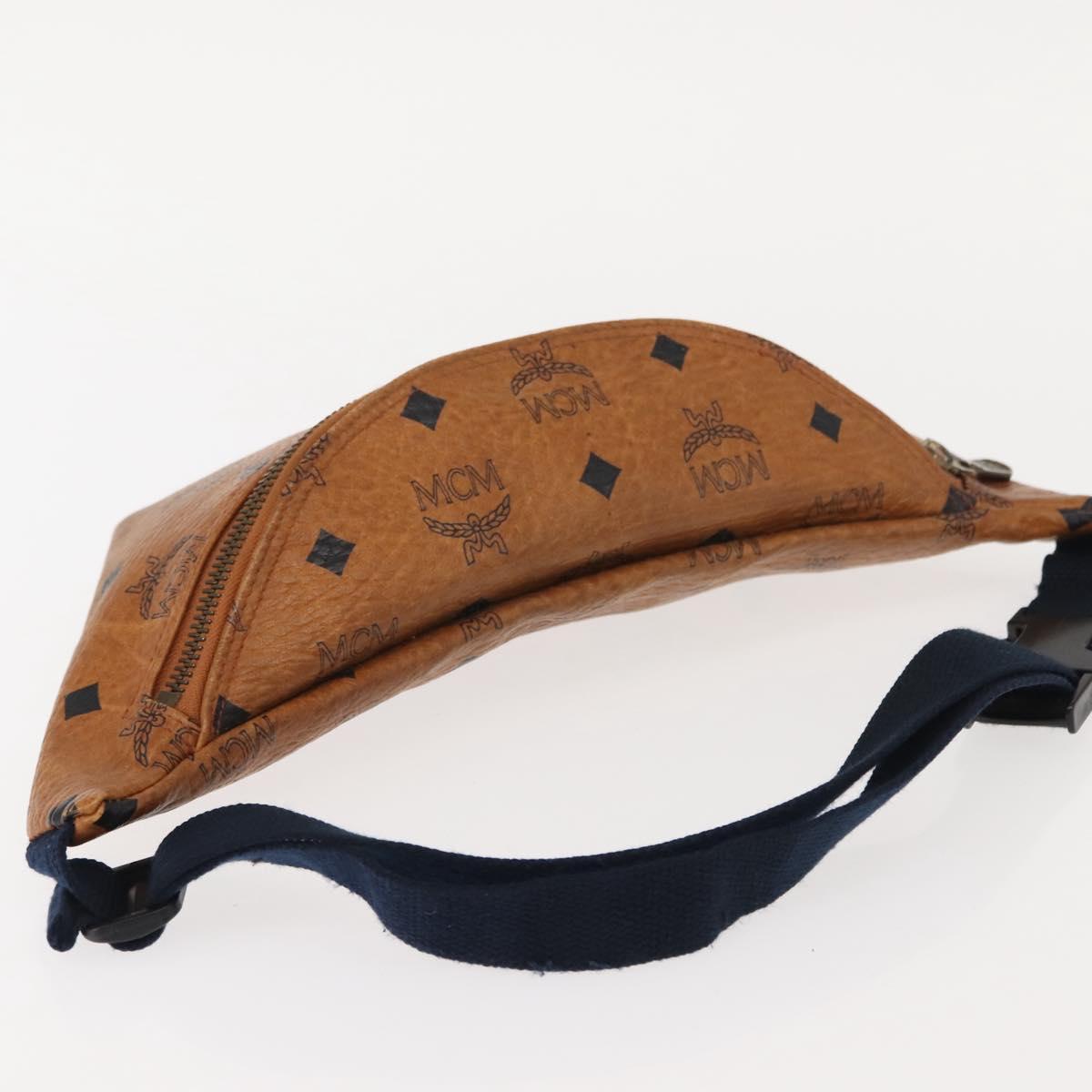 MCM Logogram Vicetos Waist Bag PVC Leather Brown Auth gh1078