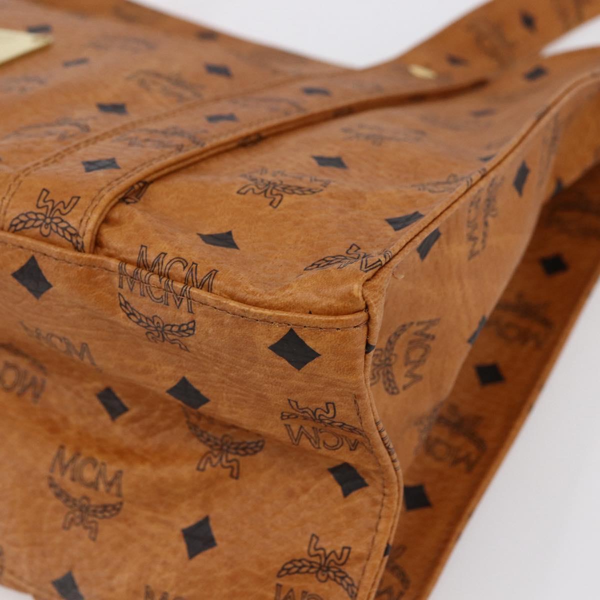 MCM Logogram Vicetos Tote Bag PVC Leather Brown Gold Auth gh1079